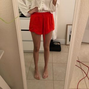 Bright red chiffon high waist shorts